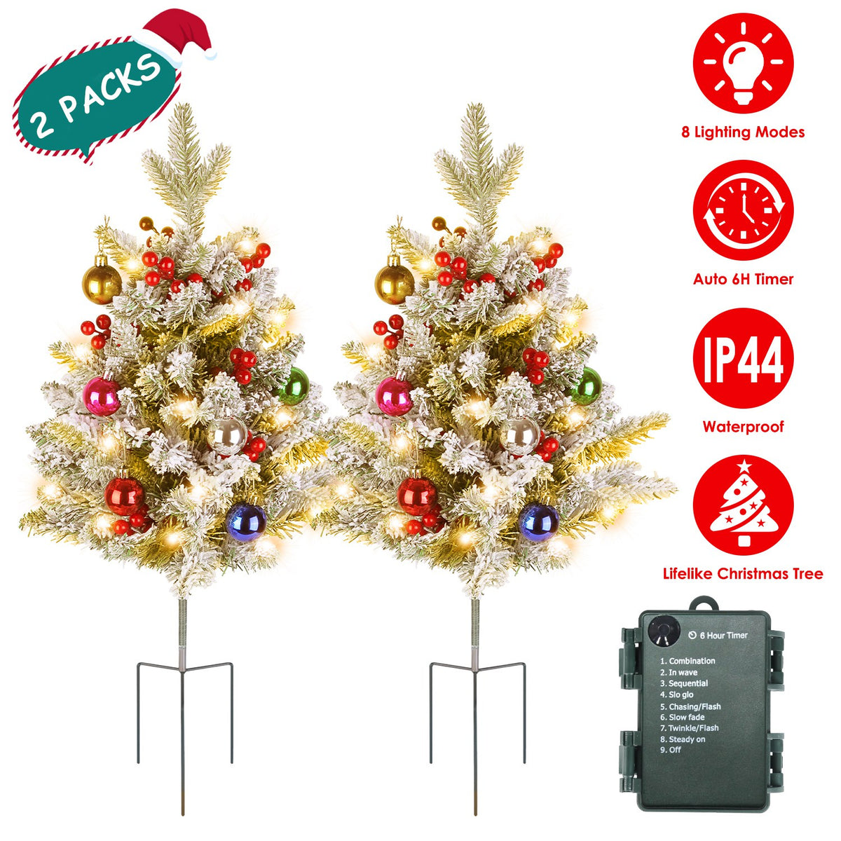 Solar Lighted Christmas Tree Urn Fillers, 2 pcs
