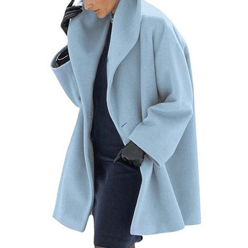 Plus Size Women's Solid Color Round Neck Button Coat