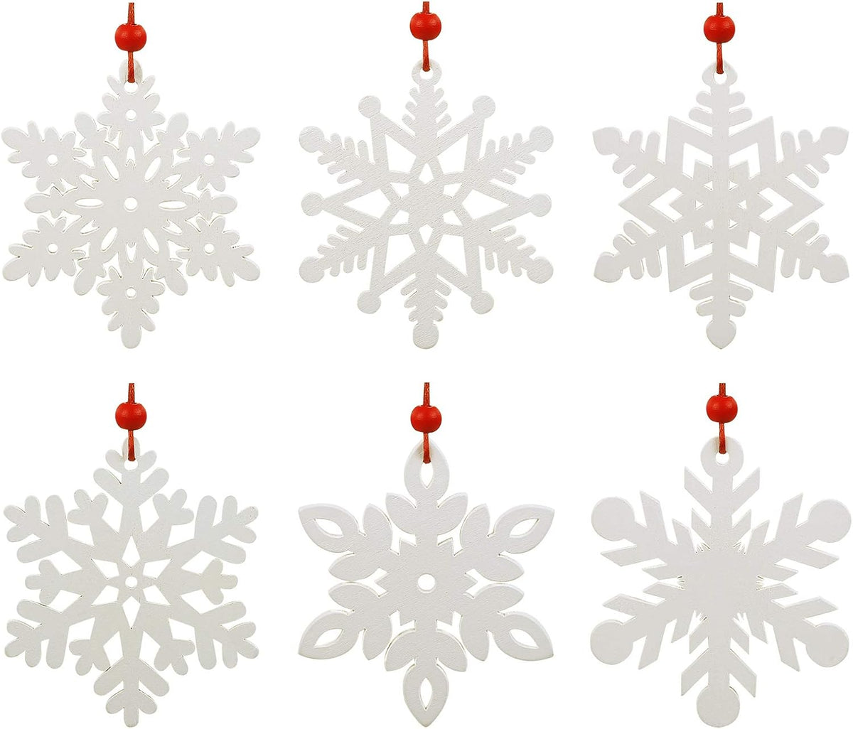 White Wooden Snowflake Ornaments 24 PCS
