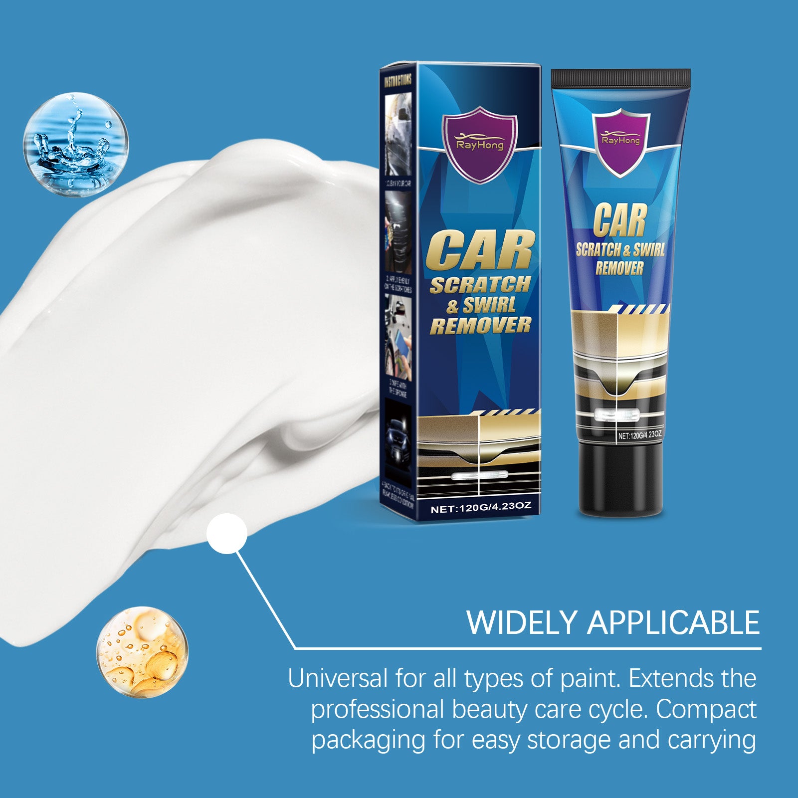 Car Scratch Remover Paste, Universal Auto Paint Scratch Repair Cream For All Car Colors, Remove Scratches, Water Marks & Swirl Marks With Sponge