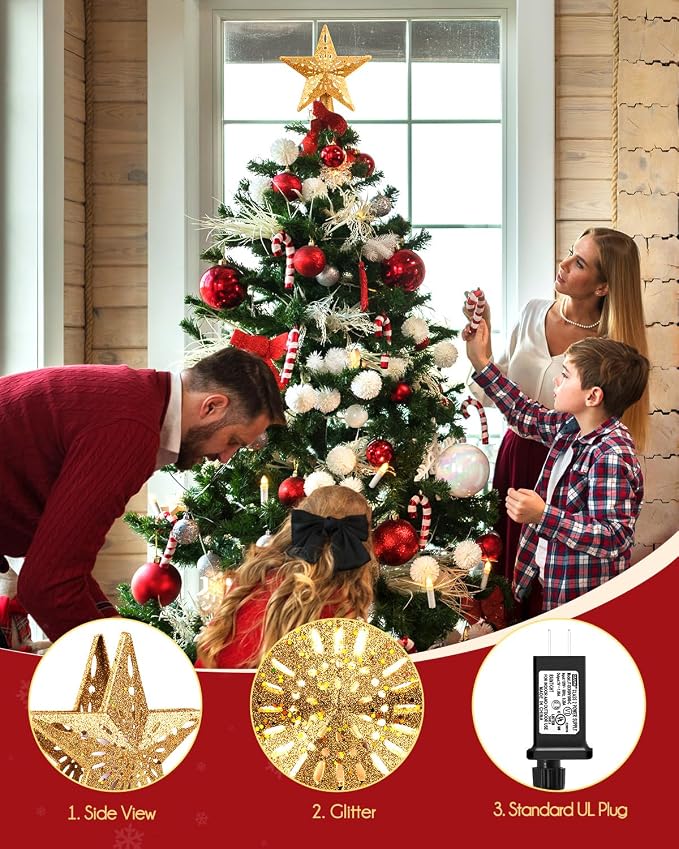 Christmas Star Tree Topper with Snowflake Projector