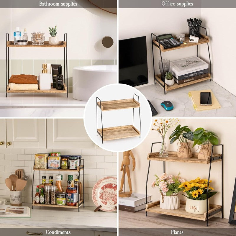 2-Tier Coffee Station Organizer For Countertop, Wooden Kitchen Counter Shelf UK