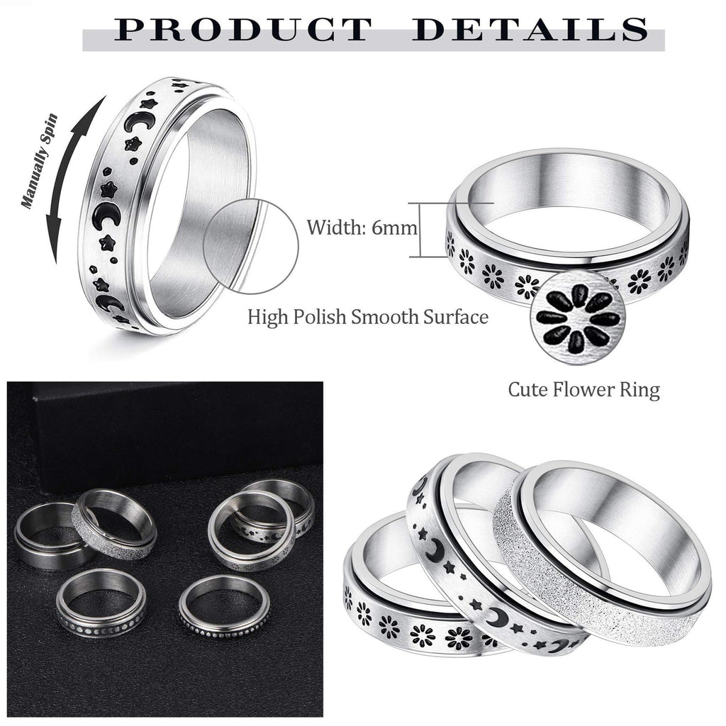 Moon & Stars Stainless Steel Spinner Ring