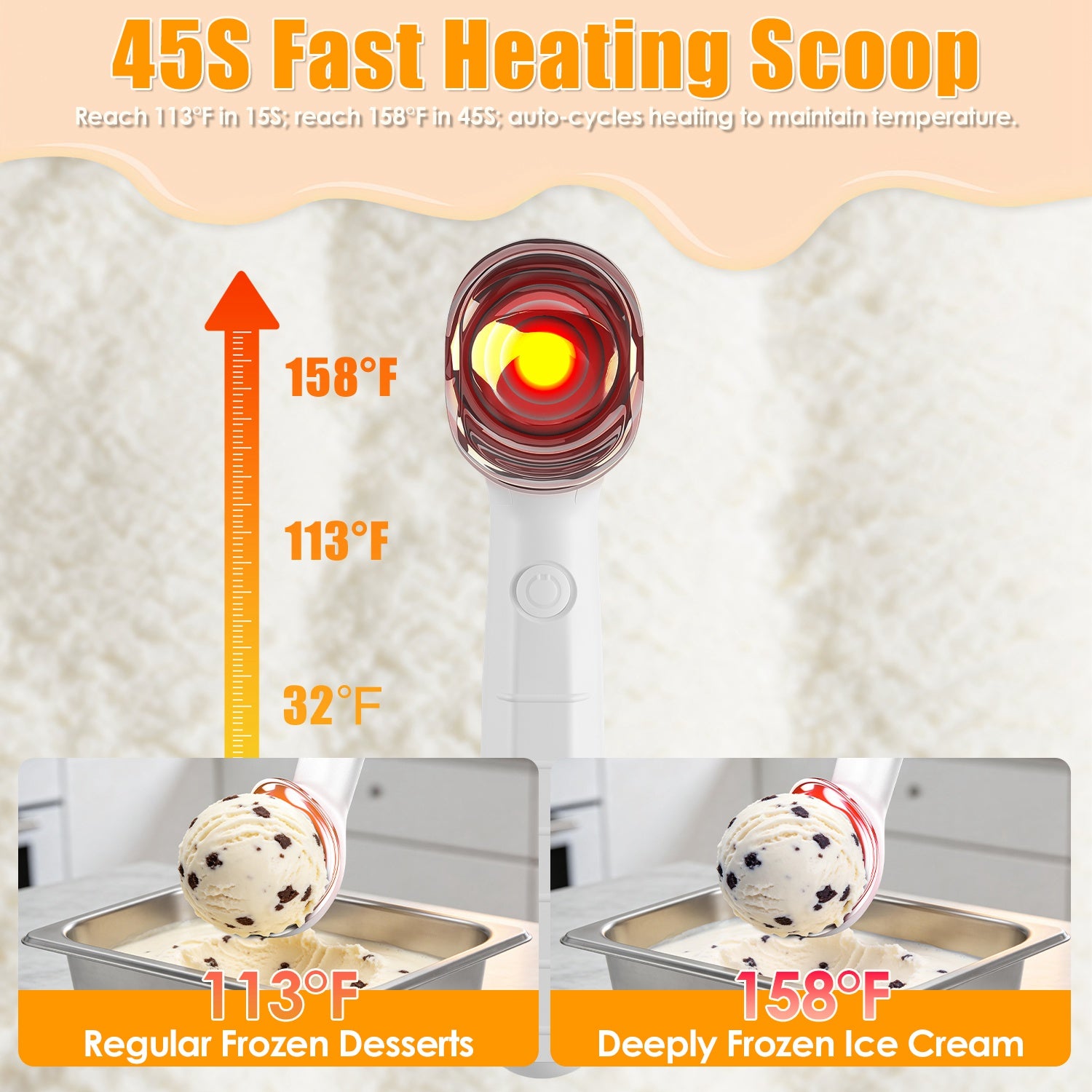 1Set Heated Ice Cream Scoop Rechargeable Electric Ice Cream Scooper IP66 Waterproof 45S Fast Heating  5Min Auto Shutoff For Hard Ice Cream Gelato Yogurt