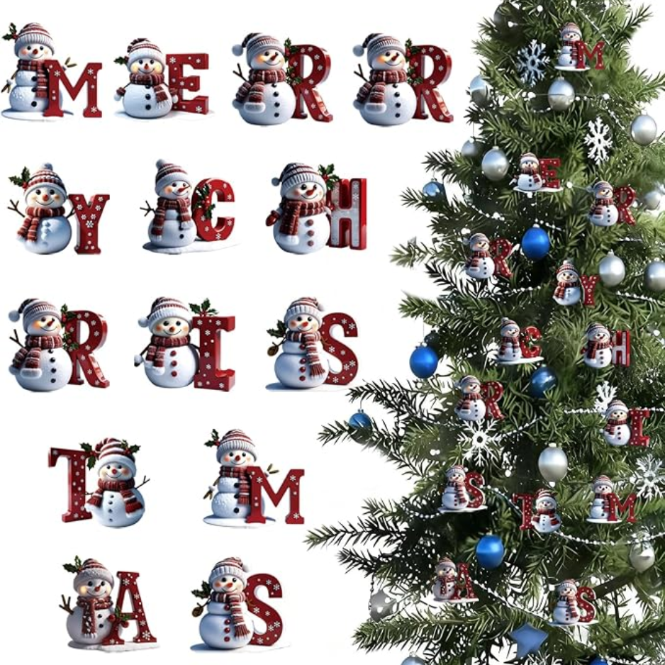 14 Pcs Christmas Snowman Ornaments Decorations Cute Snowman With Red