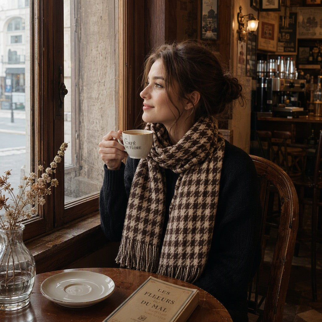 Women's Reversible Houndstooth Tassel Winter Scarf