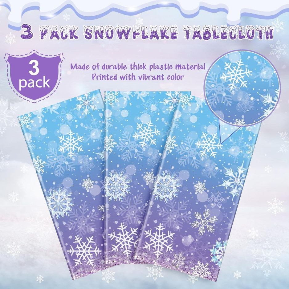 Winter Snowflake Plastic Tablecloths - 3 Pack, 54 x 108 Inch