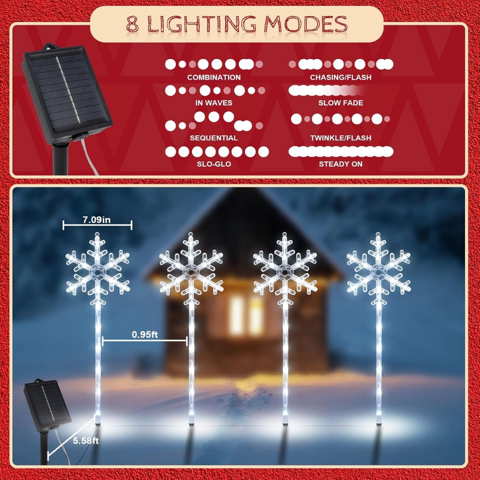 4 Pack Solar Snowflake Pathway Lights, White Christmas Yard Decor