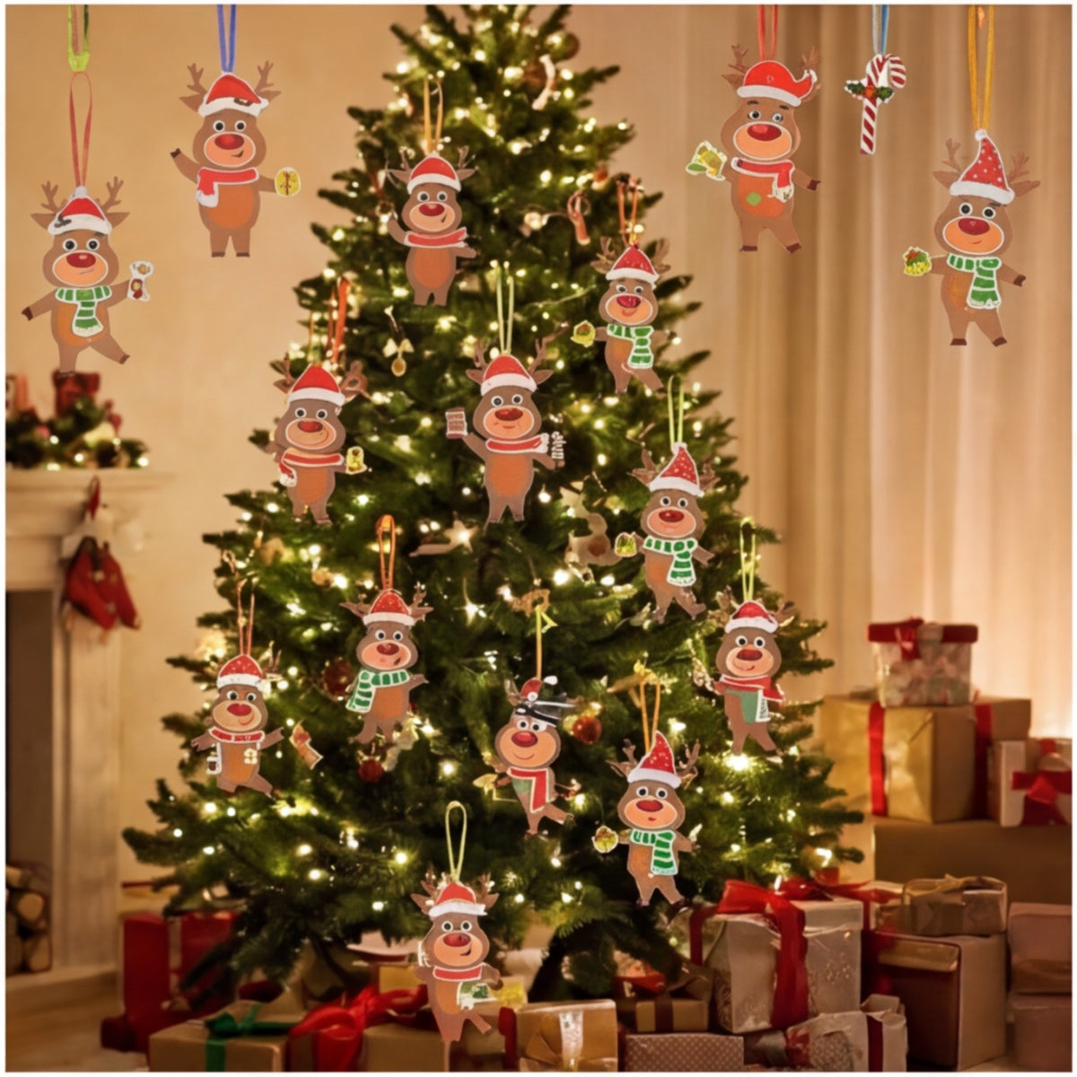 12-piece Reindeer Craft Set With EVA Foam Shapes And Colorful Ribbons