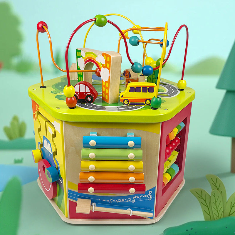 Wooden Activity Cube with Bead Maze for Kids