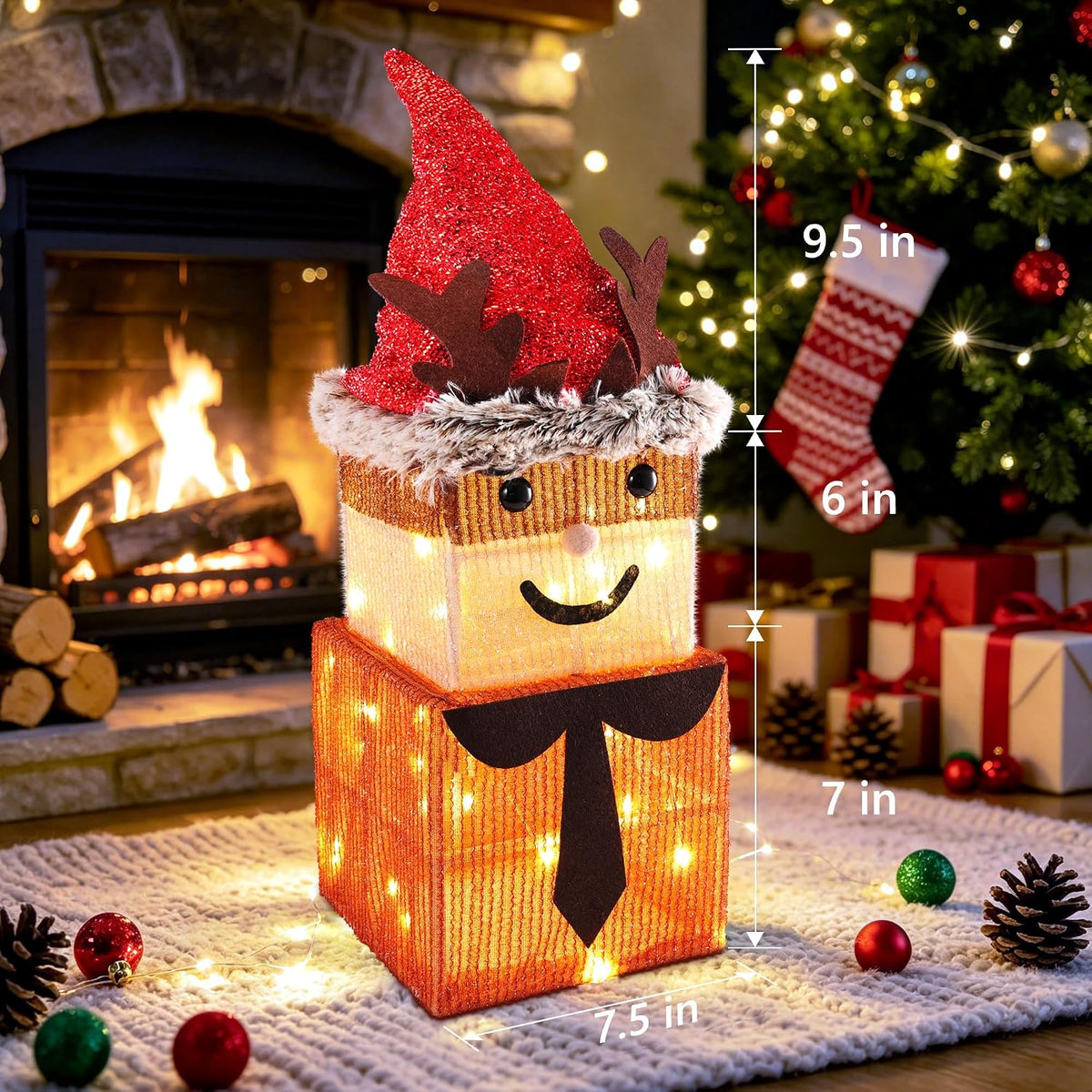 Lighted Christmas Gift Boxes with Reindeer - Battery Operated