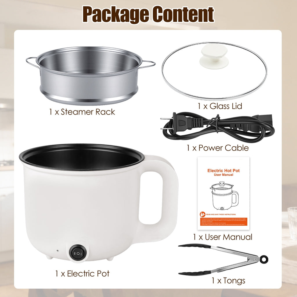 All-in-One Electric Cooking Pot Set With Glass Lid & Tongs, Ceramic Liner Dual Power Hot Pot, Compact Cooker For Dorm Small Apartment Travel