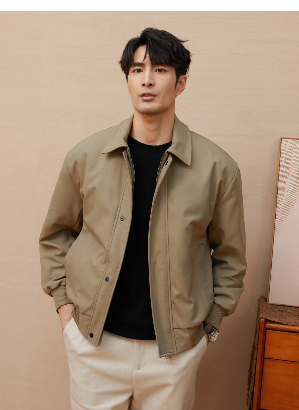 Mens Retro Solid-Color Loose-Fit Lapel Jacket