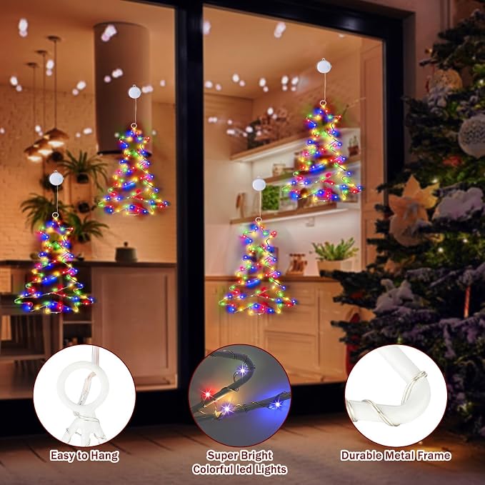 2-Piece Battery-Powered Christmas Tree Window Lights With Suction
