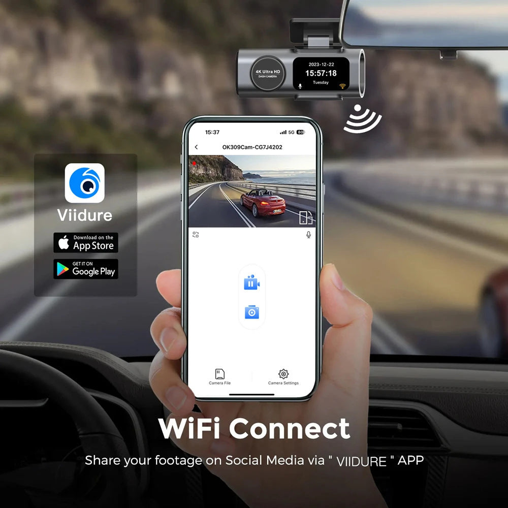 High definition Front and rear Dual Recording  WiFi Smartphone Connectivity  A Hidden In-car Dash Cam