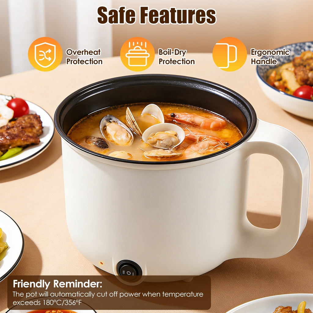 All-in-One Electric Cooking Pot Set With Glass Lid & Tongs, Ceramic Liner Dual Power Hot Pot, Compact Cooker For Dorm Small Apartment Travel