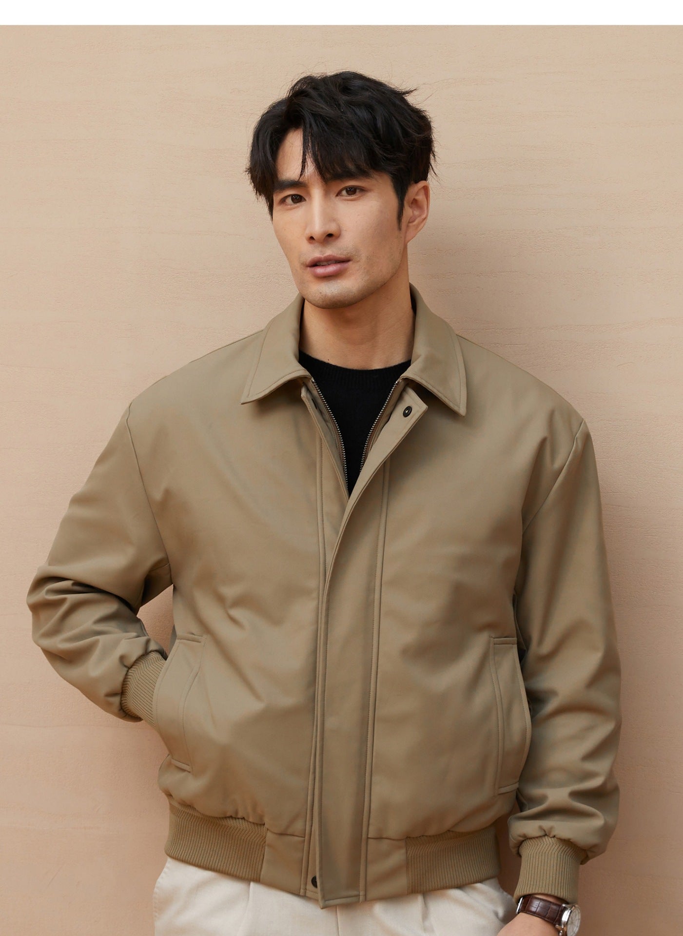 Mens Retro Solid-Color Loose-Fit Lapel Jacket