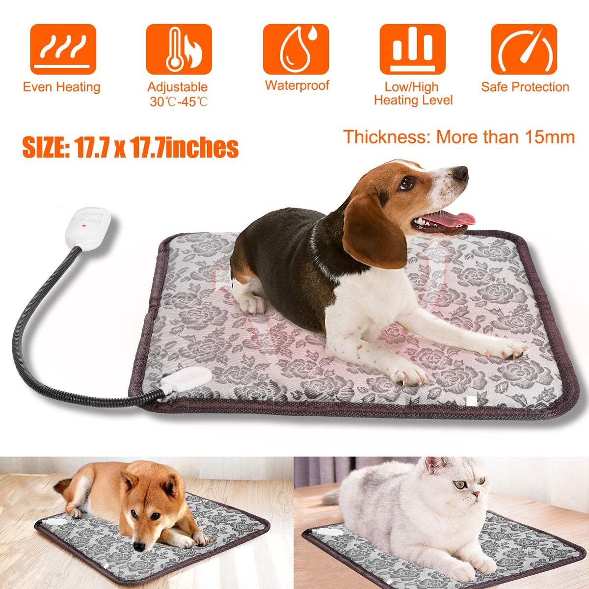 Pet Electric Heating Pad, Waterproof & Adjustable