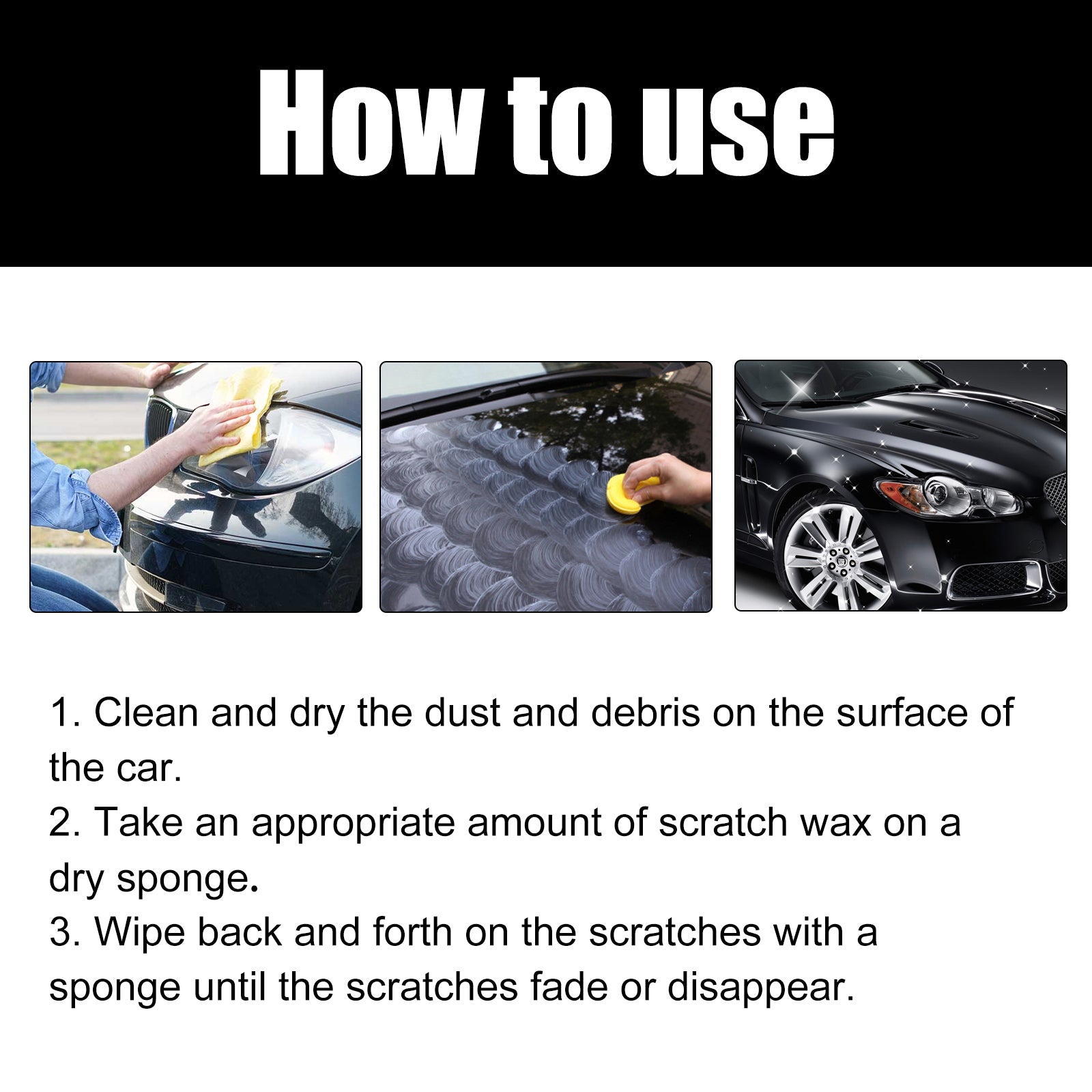 Car Scratch Repair Wax, Auto Paint Scratch Remover With Sponge & Towel, Restores Faded Car Paint, Removes Oxidation Stains Water Marks