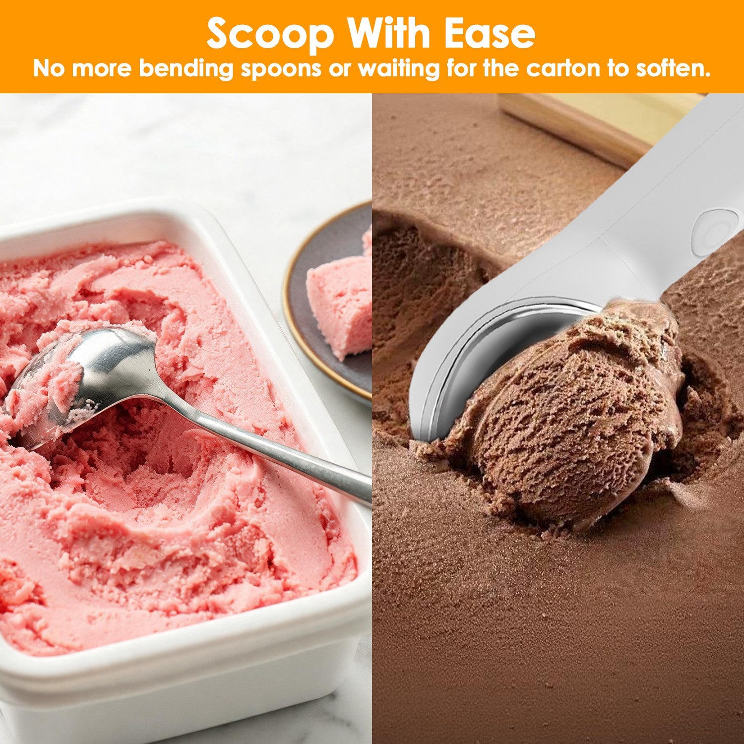 1Set Heated Ice Cream Scoop Rechargeable Electric Ice Cream Scooper IP66 Waterproof 45S Fast Heating  5Min Auto Shutoff For Hard Ice Cream Gelato Yogurt