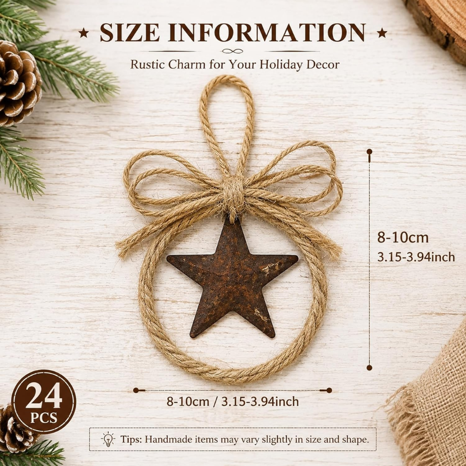 24 Pcs Western Christmas Ornaments Jute Rope Star Xmas Tree Decor