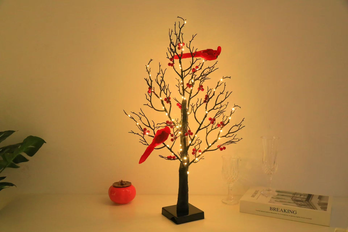 Lighted Mini Birch Tree with LED Cardinals