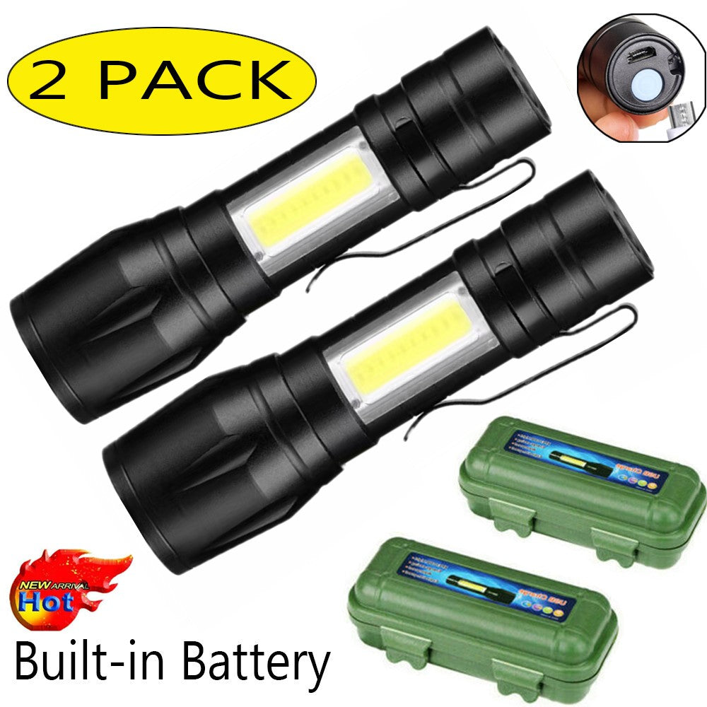 LED Telescopic Mini Flashlight Torch USB Rechargeable Pen Light For Camping COB Light