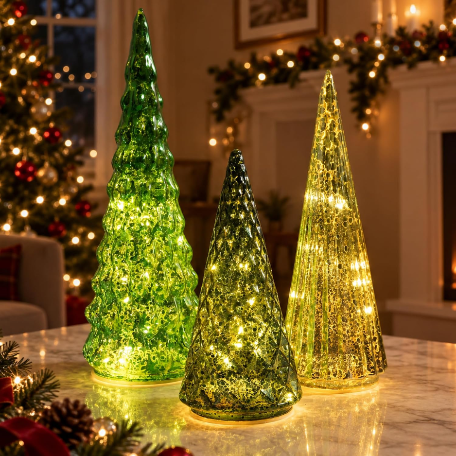 Lighted Mercury Glass Tabletop Christmas Tree
