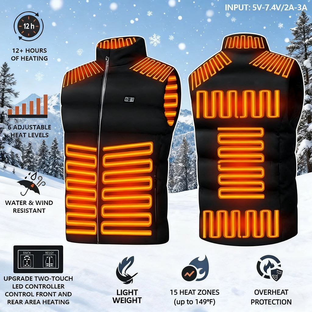 Updated Version Two-touch 15Heat Zones LED Controller Heated Vest
