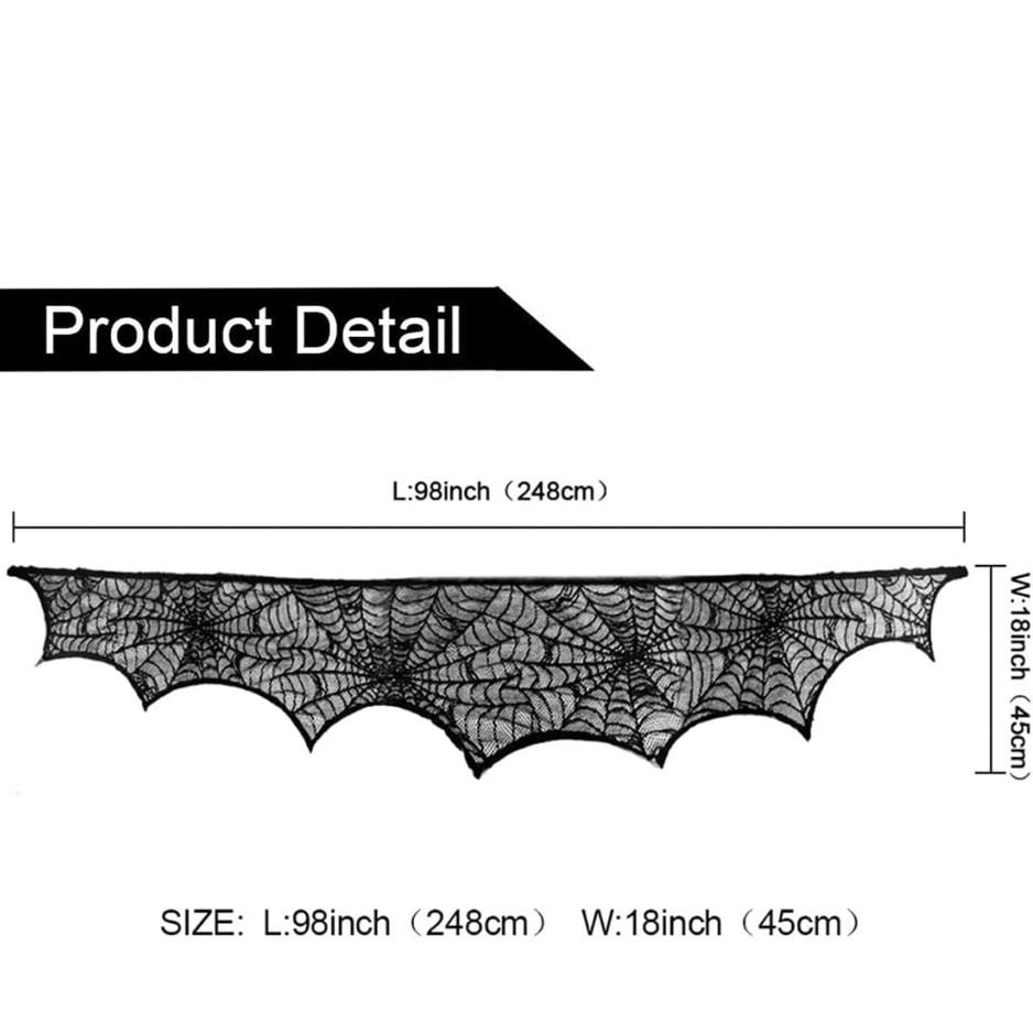 Halloween Black Lace Spiderweb Fireplace Mantel Scarf, Gothic Decor