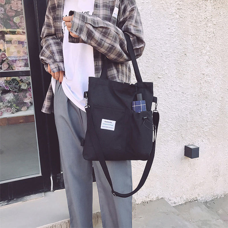 Canvas Shoulder Bag with Pockets