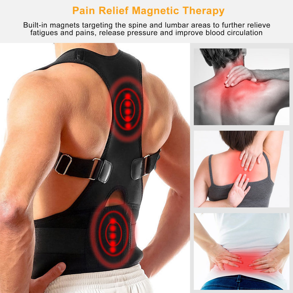 Unisex Posture Corrector Support Magnetic Lumbar Back Posture Support Belt Adjustable Upper Back Braces Clavicle Shoulder Brace Belt Pain Relief Therapy