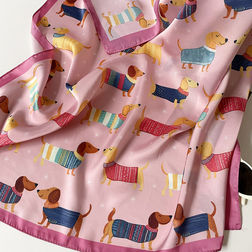 Dog Print Small Square Silk Scarf