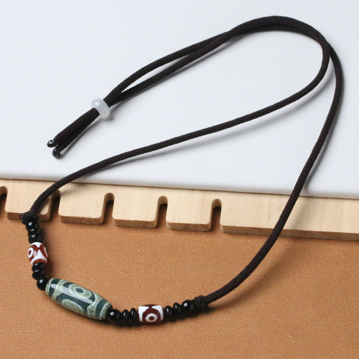 Tibetan Agate Dzi Bead Pendant Necklace