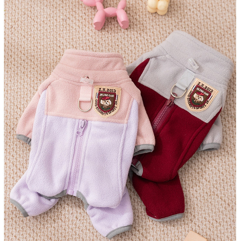 Color-Block Polar Fleece Dog Jumpsuit