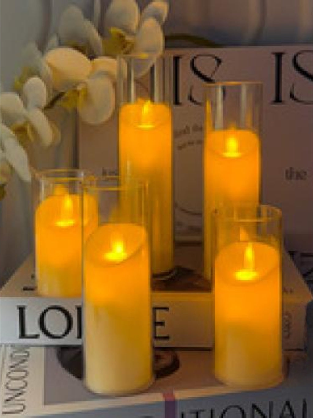 Gold LED Flameless Candles with Remote, 5-Pack