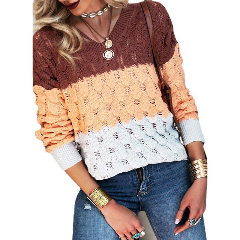 Women's V-Neck Long-Sleeve Pullover Sweater