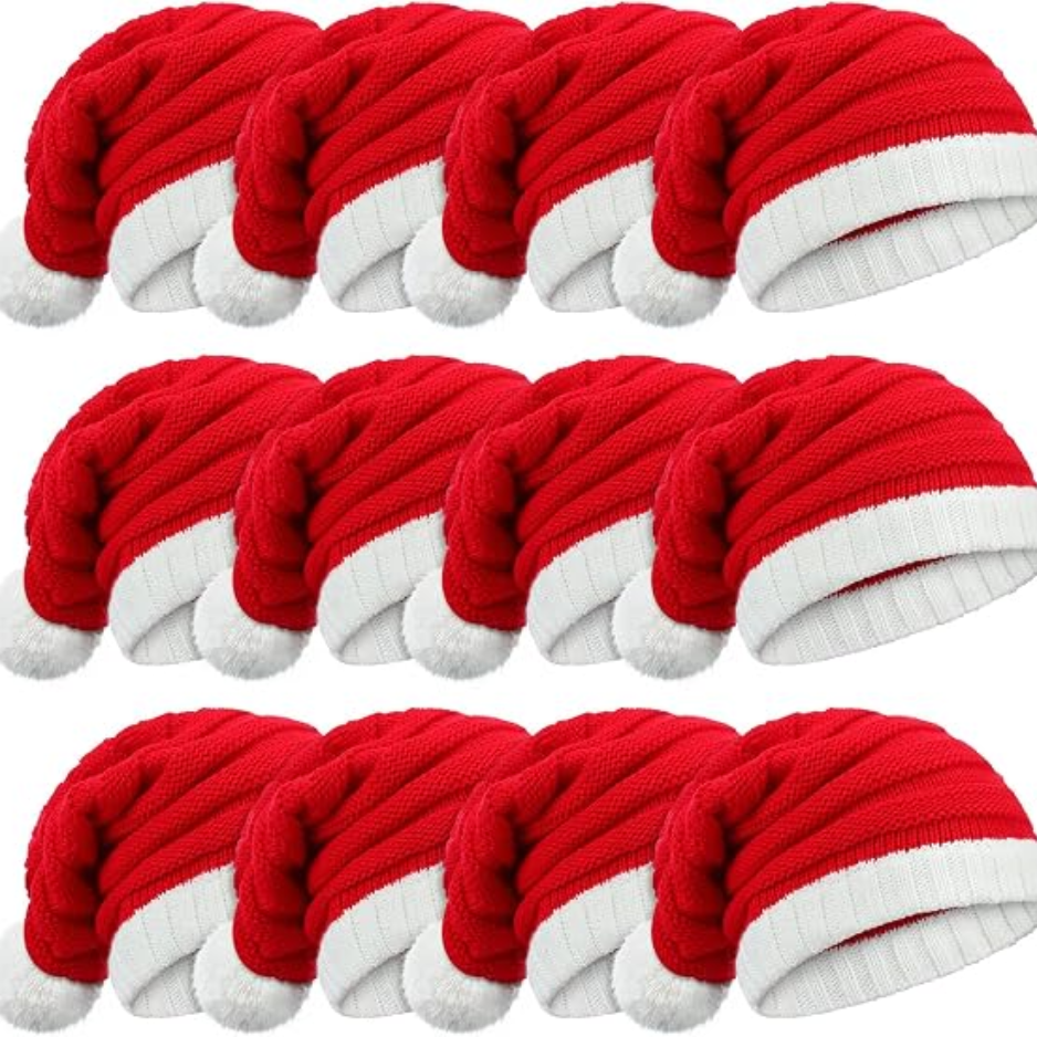 12-Pack Christmas Knitted Elf Hats with Pompom