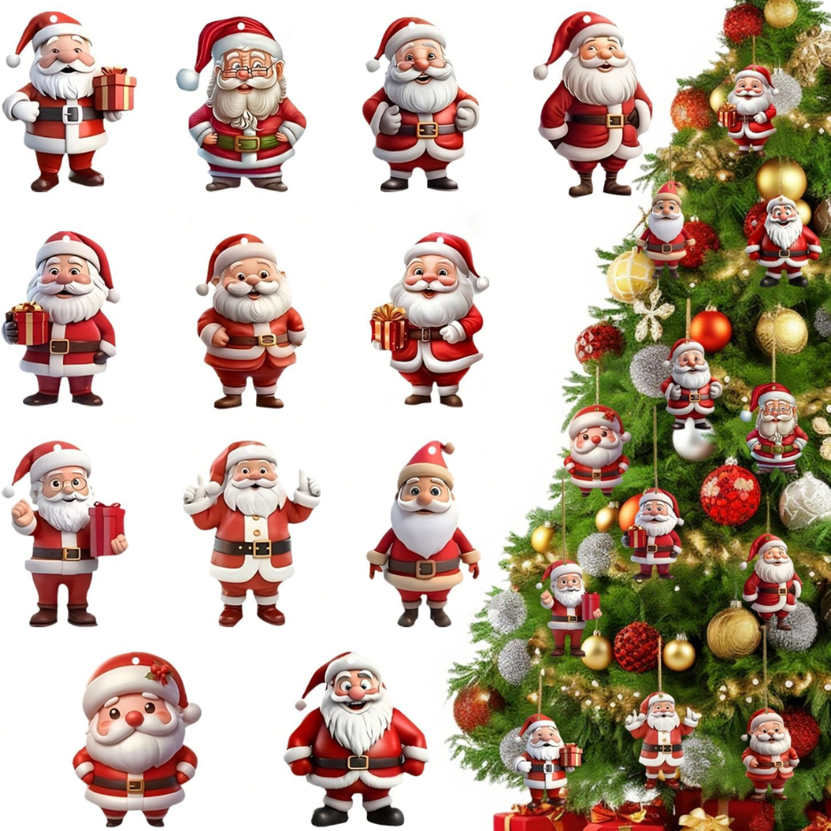 12 Pcs Christmas Tree Ornaments Funny Cartoon Santa Claus Designs