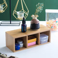 Bamboo Desk Organizer With 3 Compartments, Wooden Pen And Pencil