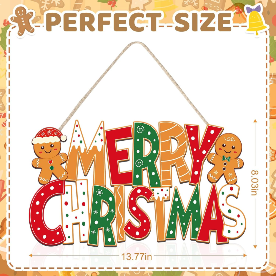 2Pcs Wooden Gingerbread Man Christmas Door Signs, Merry Christmas
