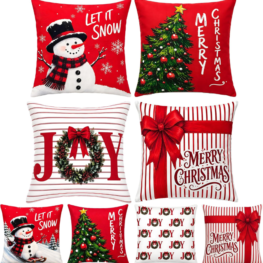Set Of 4 Double-Sided Print Christmas Pillow Covers Christmas