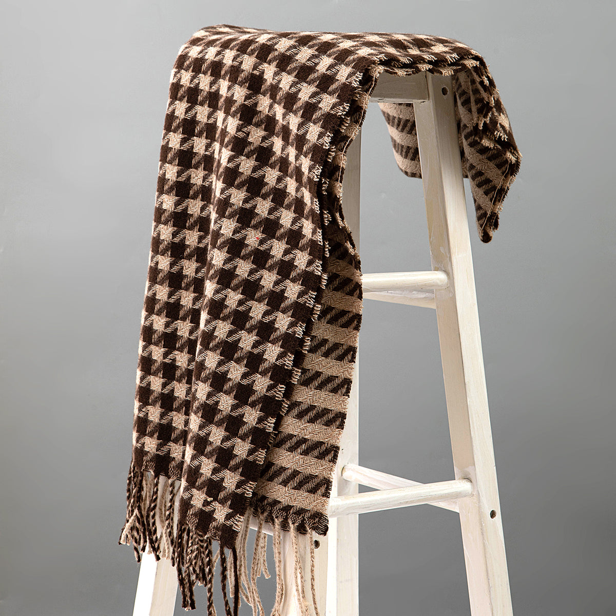Women's Reversible Houndstooth Tassel Winter Scarf