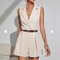 Elegant Commuter Pleated Short-Style Wide-Leg Jumpsuit