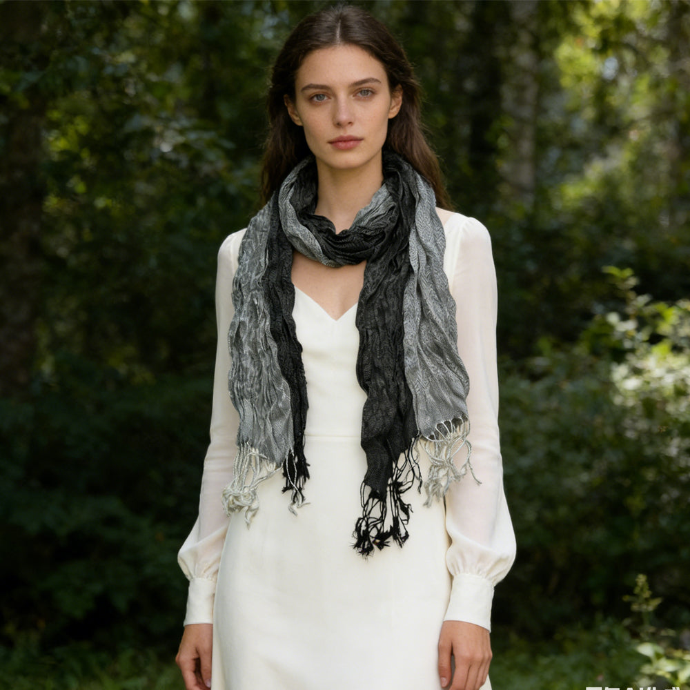 Grey Jacquard Winter Long Scarf