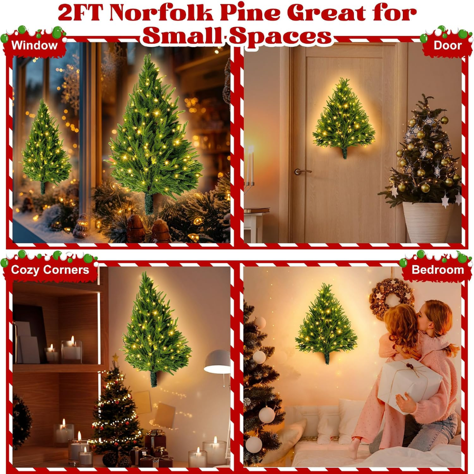 2 ft Pre-Lit Norfolk Pine Wall Christmas Tree