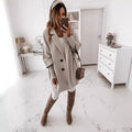 Womens Buttoned Lapel Pocket Wool Coat
