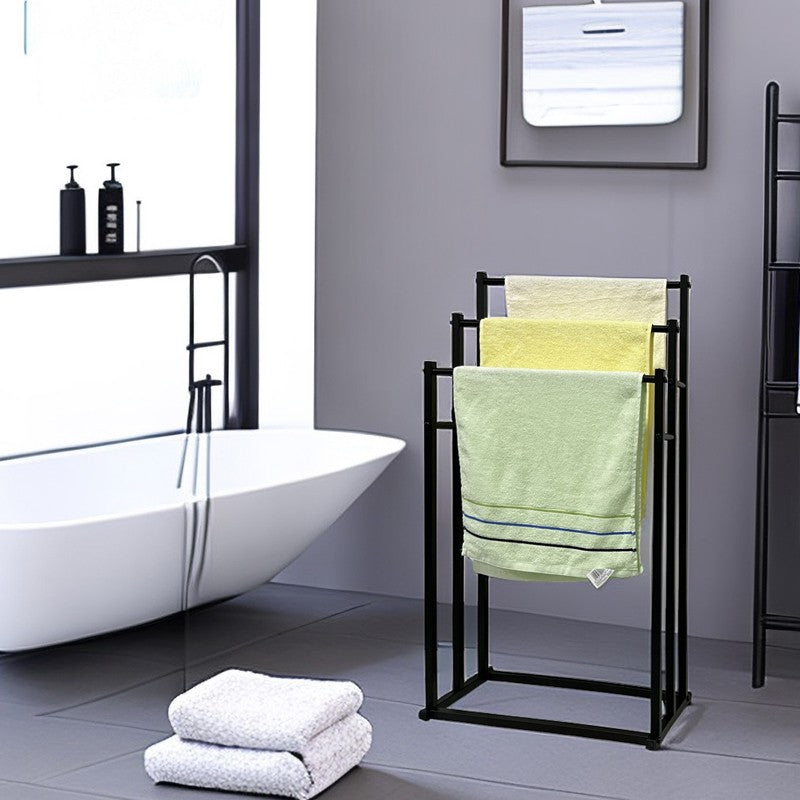 3 Tier Free Standing Towel Rail Stand Unit Rack Storage Bathroom Moveable Black