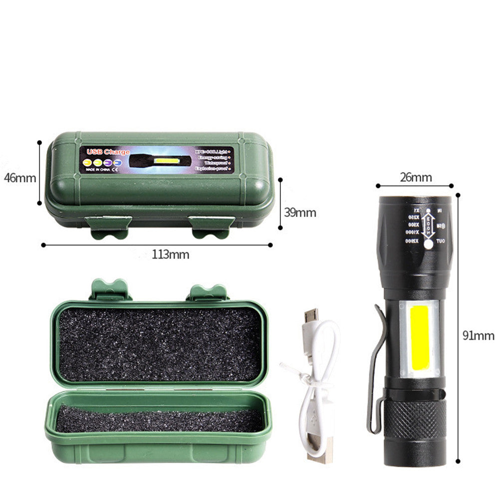 LED Telescopic Mini Flashlight Torch USB Rechargeable Pen Light For Camping COB Light