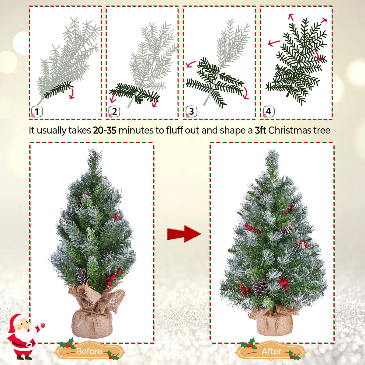 Set of 2 Frosted 3 ft Tabletop Christmas Trees with Warm White LEDs